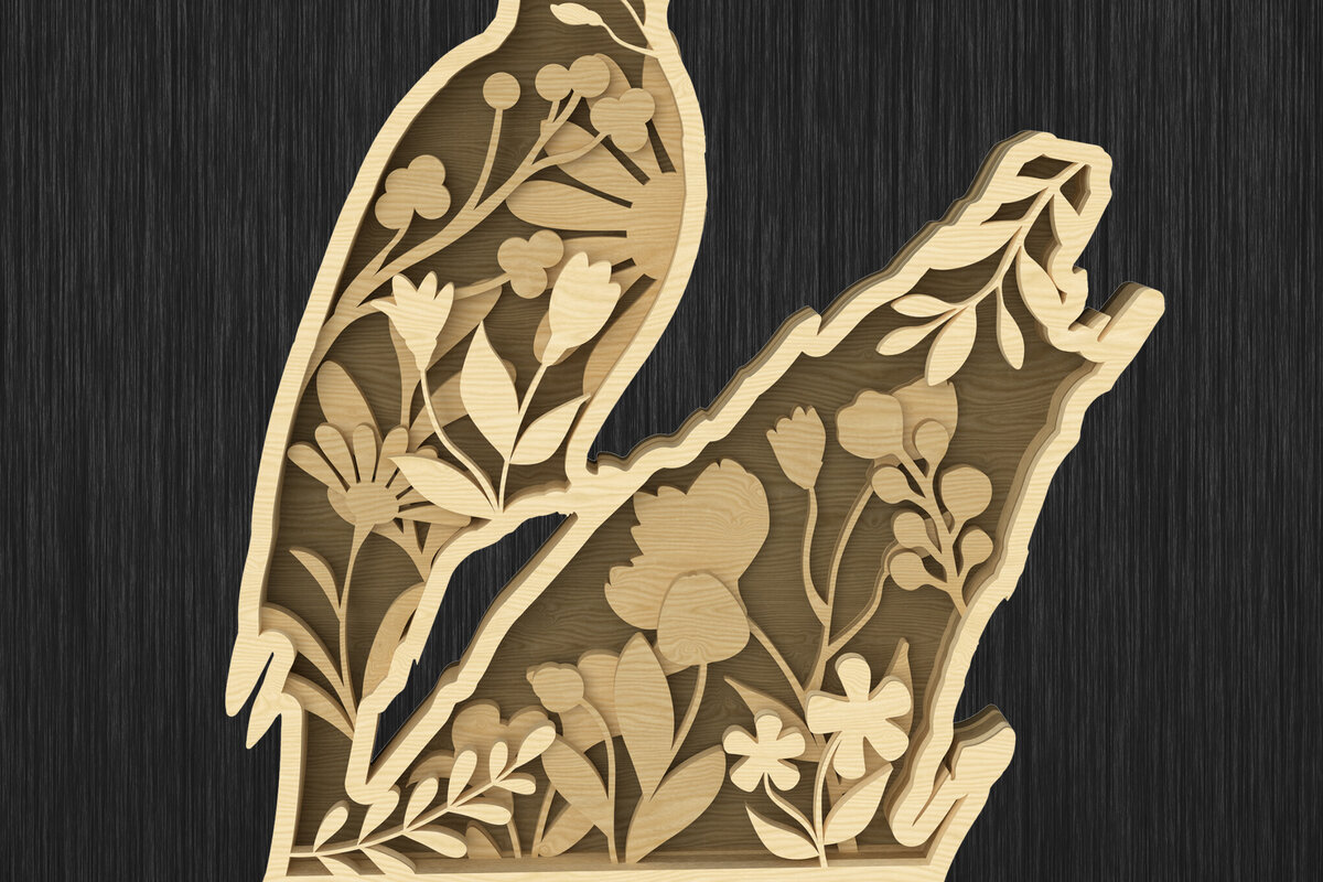 Intra απο ξύλο plywood  Χρώμα wenge 3mm-4mm πάχος - Floral Woodpecker Layered Design Δίασταση 30x20 cm INTRAFABR-79228481