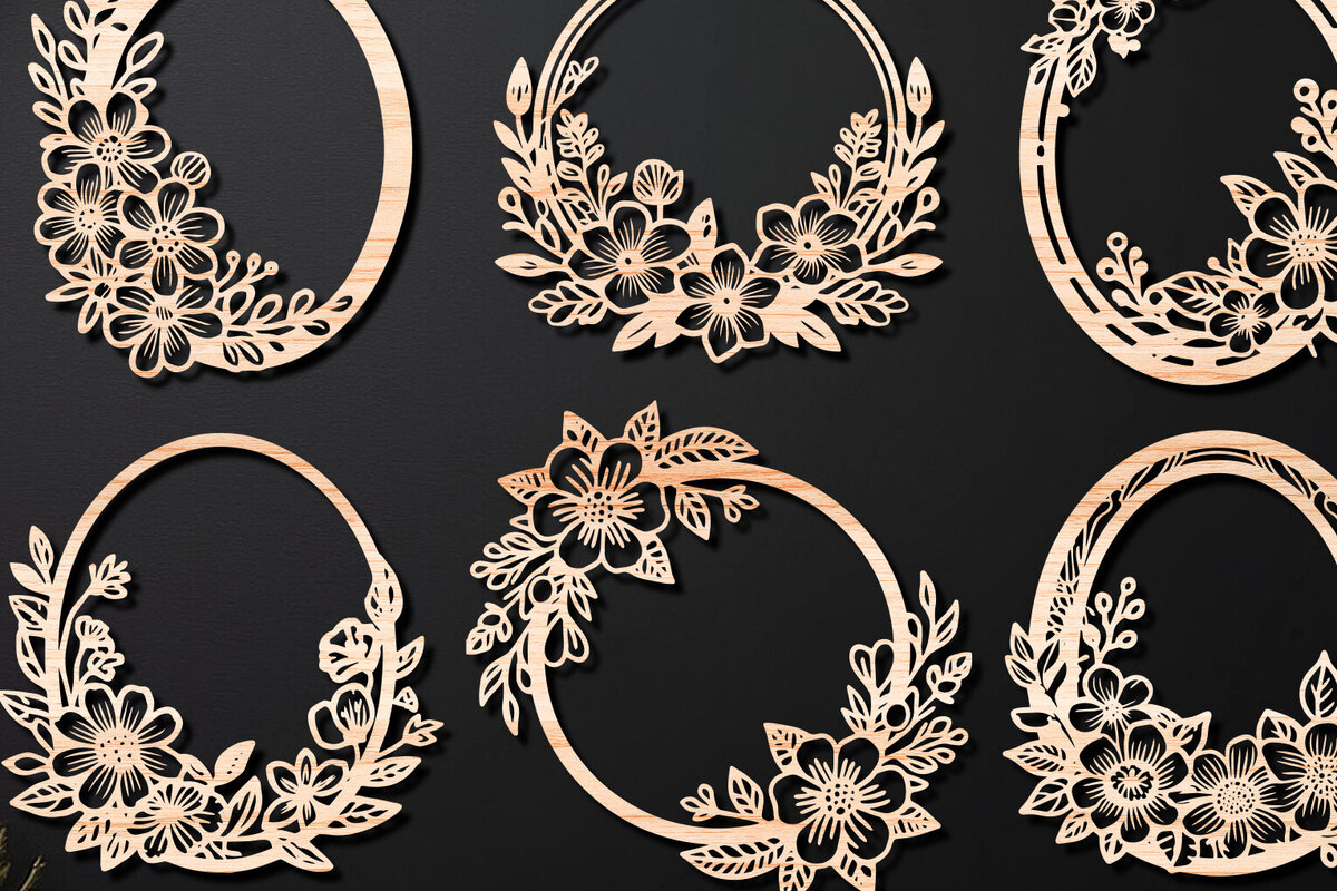 Intra απο ξύλο plywood  Χρώμα wenge 3mm-4mm πάχος - Πακέτο κοπής με λέιζερ Floral Wreath 02 Δίασταση 20x20 cm INTRAFABR-79291346