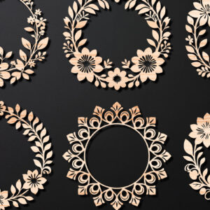 Intra απο ξύλο plywood  Χρώμα wenge 3mm-4mm πάχος - Πακέτο κοπής με λέιζερ Floral Wreath 06 Δίασταση 20x20 cm INTRAFABR-90911276