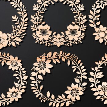 Intra απο ξύλο plywood  Χρώμα wenge 3mm-4mm πάχος - Πακέτο κοπής με λέιζερ Floral Wreath 07 Δίασταση 20x20 cm INTRAFABR-112215266 - Image 1