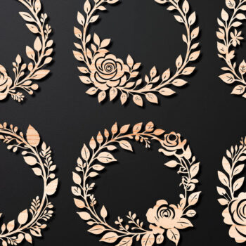 Intra απο ξύλο plywood  Χρώμα wenge 3mm-4mm πάχος - Πακέτο κοπής με λέιζερ Floral Wreath 09 Δίασταση 20x20 cm INTRAFABR-57282401 - Image 1