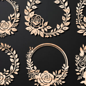 Intra απο ξύλο plywood  Χρώμα wenge 3mm-4mm πάχος - Πακέτο κοπής λέιζερ Floral στεφάνι 10 Δίασταση 20x20 cm INTRAFABR-25687906