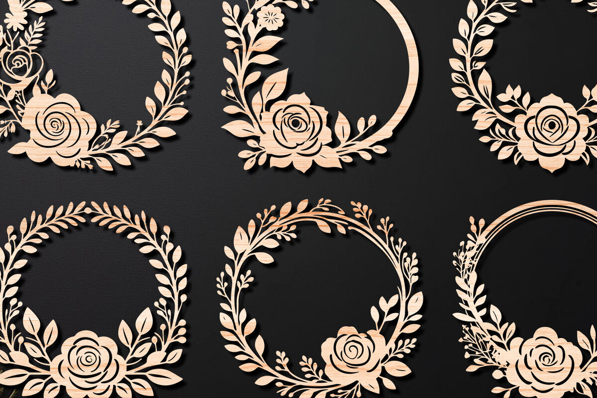 Intra απο ξύλο plywood  Χρώμα wenge 3mm-4mm πάχος - Πακέτο κοπής με λέιζερ Floral στεφάνι 11 Δίασταση 20x20 cm INTRAFABR-125350050