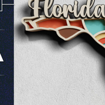 Intra απο ξύλο plywood  Χρώμα wenge 3mm-4mm πάχος - Κοπή χαρτιού 3d State Florida USA Δίασταση 30x20 cm INTRAFABR-123629891 - Image 1