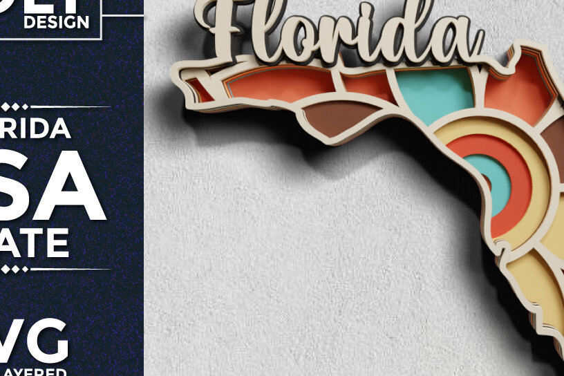 Intra απο ξύλο plywood  Χρώμα wenge 3mm-4mm πάχος - Κοπή χαρτιού 3d State Florida USA Δίασταση 30x20 cm INTRAFABR-123629891