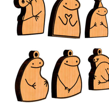 Intra απο ξύλο plywood Χρώμα wenge 3mm-4mm πάχος - Πακέτο μπρελόκ Flork Meme με λέιζερ Δίασταση 4x4 cm INTRAFABR-123629897 - Image 1