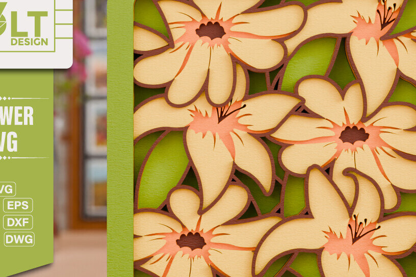 Intra απο ξύλο plywood  Χρώμα wenge 3mm-4mm πάχος - με λέιζερ από χαρτί 3d Flower Δίασταση 20x25 cm INTRAFABR-68544173