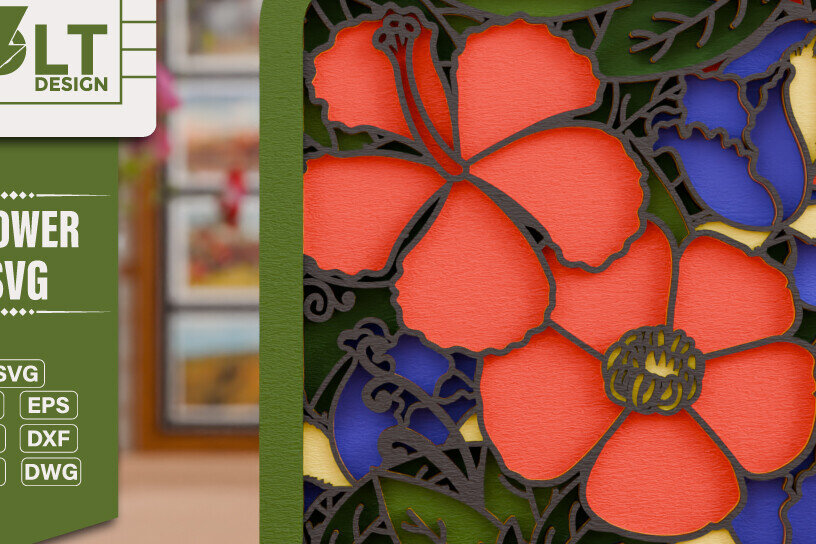 Intra απο ξύλο plywood  Χρώμα wenge 3mm-4mm πάχος - με λέιζερ από χαρτί 3d Flower Δίασταση 20x25 cm INTRAFABR-68544211