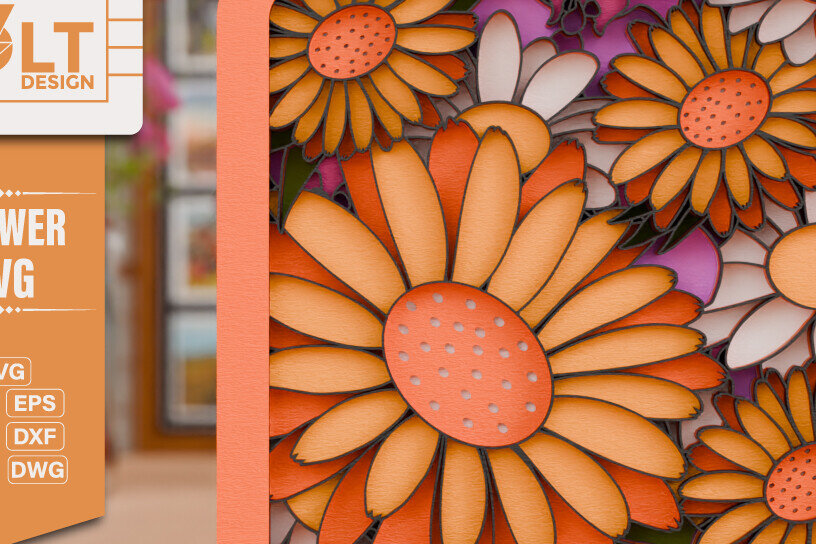 Intra απο ξύλο plywood  Χρώμα wenge 3mm-4mm πάχος - με λέιζερ από χαρτί 3d Flower Δίασταση 20x25 cm INTRAFABR-68544260