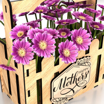 Intra απο ξύλο plywood  Χρώμα wenge 3mm-4mm πάχος - Καλάθι λουλουδιών - Ευτυχισμένη Ημέρα της Μητέρας Δίασταση 6x6 cm INTRAFABR-56011480 - Image 1