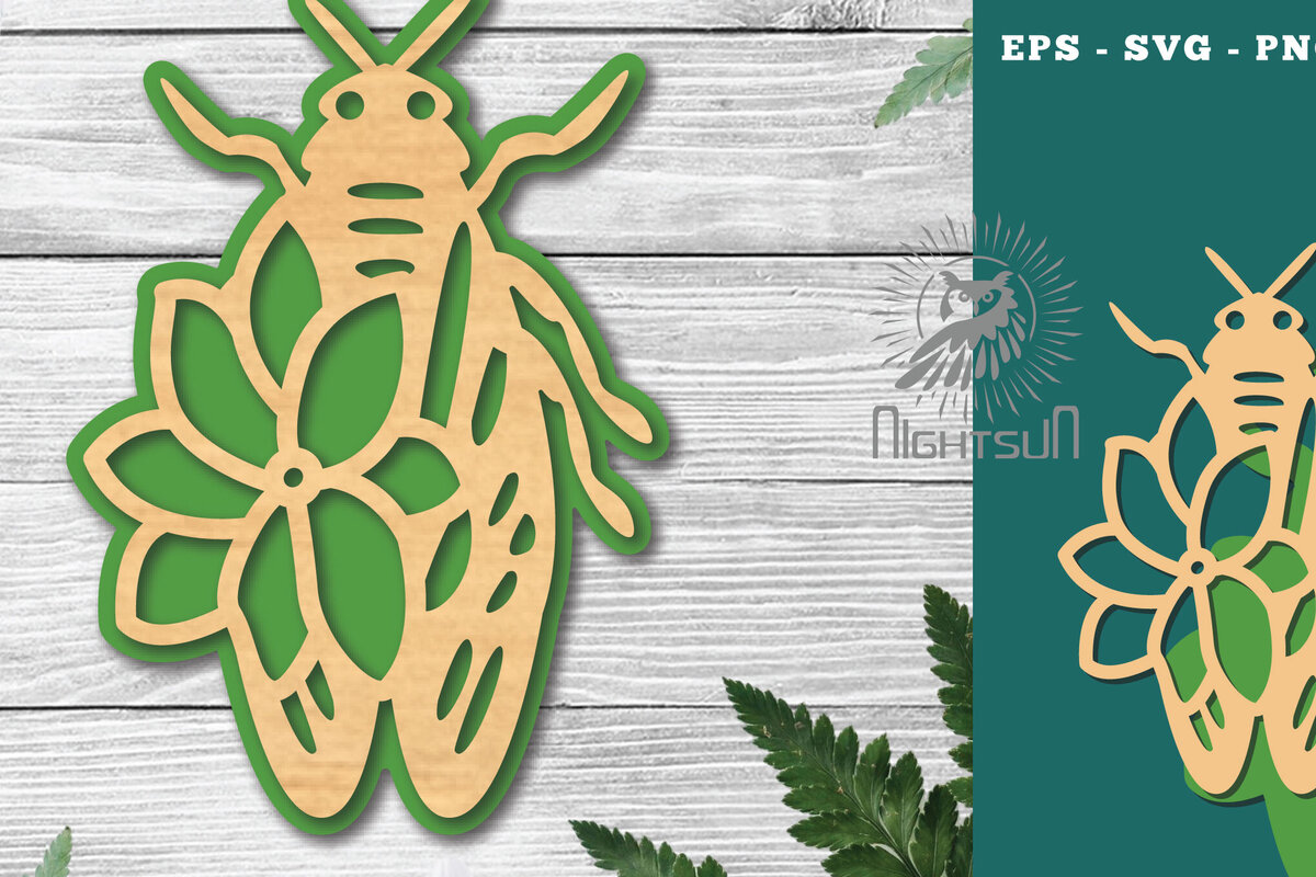 Intra απο ξύλο plywood  Χρώμα wenge 3mm-4mm πάχος - Διακόσμηση Flower Bee 2 Δίασταση 20x20 cm INTRAFABR-114429331