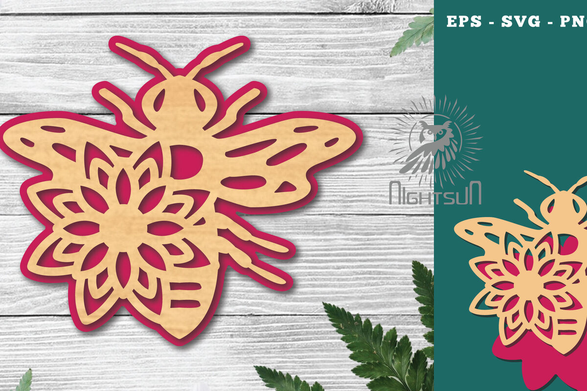 Intra απο ξύλο plywood  Χρώμα wenge 3mm-4mm πάχος - Διακόσμηση κοπής με λέιζερ μελισσών λουλουδιών 3 Δίασταση 20x20 cm INTRAFABR-114429244