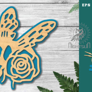 Intra απο ξύλο plywood  Χρώμα wenge 3mm-4mm πάχος - Διακόσμηση Flower Bee 4 Δίασταση 20x20 cm INTRAFABR-114503025