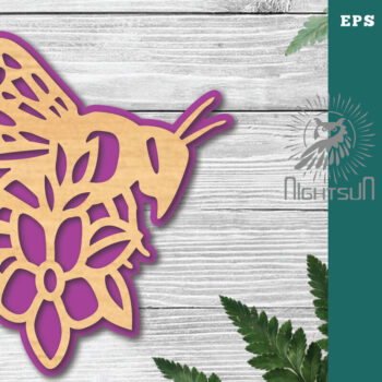 Intra απο ξύλο plywood Χρώμα wenge 3mm-4mm πάχος - Διακόσμηση Flower Bee 5 Δίασταση 20x20 cm INTRAFABR-115755921 - Image 1