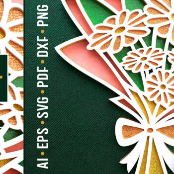 Intra απο ξύλο plywood  Χρώμα wenge 3mm-4mm πάχος - Μπουκέτο λουλουδιών 3D Layered Cut Δίασταση 20x25 cm INTRAFABR-120864638 - Image 1