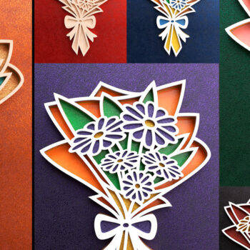 Intra απο ξύλο plywood  Χρώμα wenge 3mm-4mm πάχος - Μπουκέτο λουλουδιών 3D Layered Cut Δίασταση 20x25 cm INTRAFABR-120864638 - Image 2