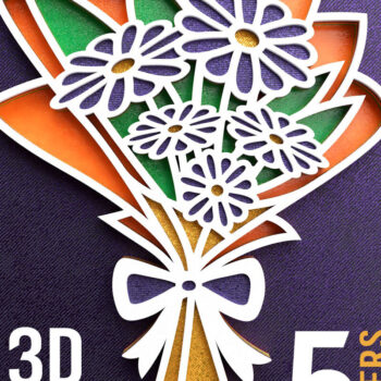 Intra απο ξύλο plywood  Χρώμα wenge 3mm-4mm πάχος - Μπουκέτο λουλουδιών 3D Layered Cut Δίασταση 20x25 cm INTRAFABR-120864638 - Image 6