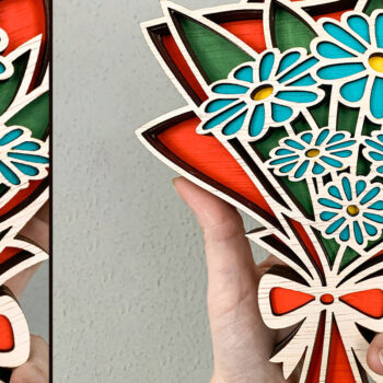 Intra απο ξύλο plywood  Χρώμα wenge 3mm-4mm πάχος - Μπουκέτο λουλουδιών 3D Layered Cut Δίασταση 20x25 cm INTRAFABR-120864638 - Image 7