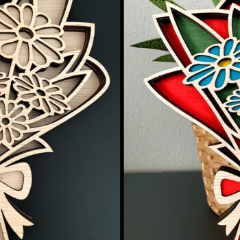 Intra απο ξύλο plywood  Χρώμα wenge 3mm-4mm πάχος - Μπουκέτο λουλουδιών 3D Layered Cut Δίασταση 20x25 cm INTRAFABR-120864638 - Image 8