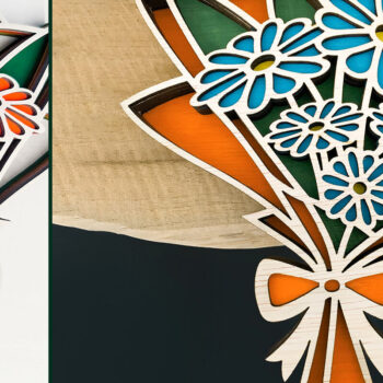 Intra απο ξύλο plywood  Χρώμα wenge 3mm-4mm πάχος - Μπουκέτο λουλουδιών 3D Layered Cut Δίασταση 20x25 cm INTRAFABR-120864638 - Image 11