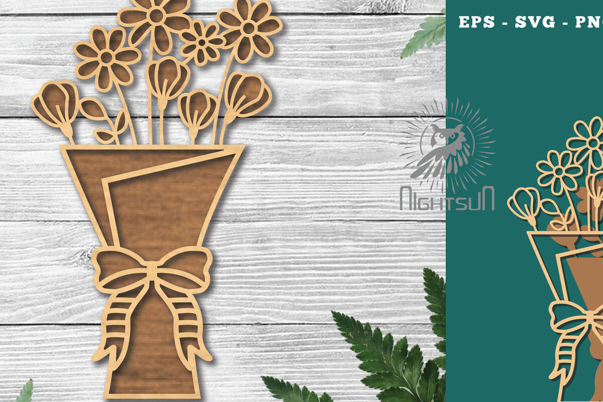 Intra απο ξύλο plywood  Χρώμα wenge 3mm-4mm πάχος - Μπουκέτο λουλουδιών Διακόσμηση κοπής με λέιζερ 1 Δίασταση 20x20 cm INTRAFABR-120864642