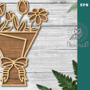 Intra απο ξύλο plywood  Χρώμα wenge 3mm-4mm πάχος - Μπουκέτο λουλουδιών Διακόσμηση κοπής με λέιζερ 2 Δίασταση 20x20 cm INTRAFABR-120864644 - Image 1