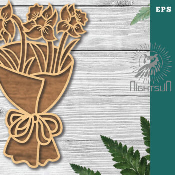 Intra απο ξύλο plywood Χρώμα wenge 3mm-4mm πάχος - Μπουκέτο λουλουδιών Διακόσμηση κοπής με λέιζερ 3 Δίασταση 20x20 cm INTRAFABR-120864649 - Image 1