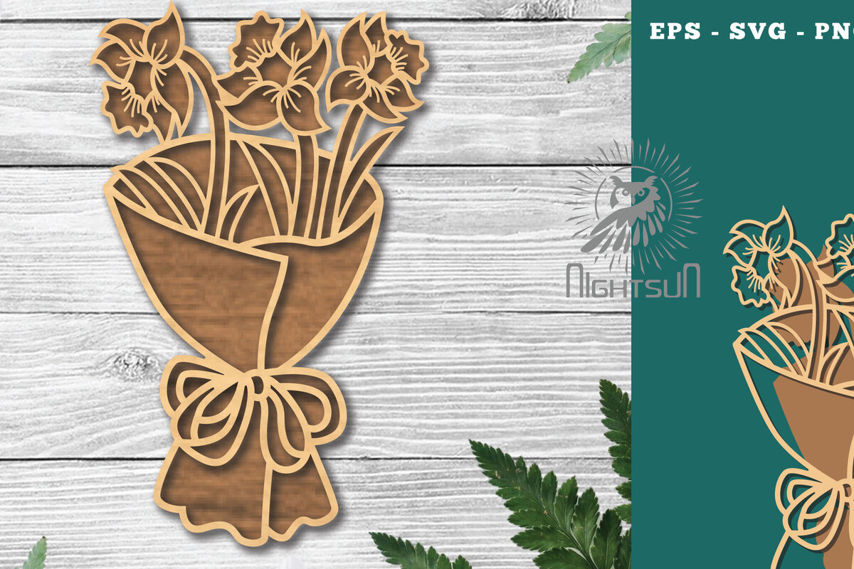 Intra απο ξύλο plywood  Χρώμα wenge 3mm-4mm πάχος - Μπουκέτο λουλουδιών Διακόσμηση κοπής με λέιζερ 3 Δίασταση 20x20 cm INTRAFABR-120864649