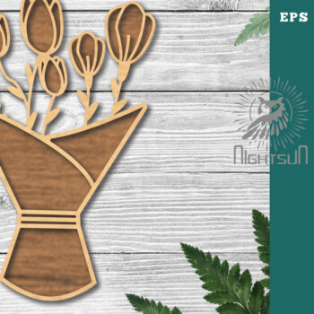 Intra απο ξύλο plywood  Χρώμα wenge 3mm-4mm πάχος - Μπουκέτο λουλουδιών Διακόσμηση κοπής με λέιζερ 4 Δίασταση 20x20 cm INTRAFABR-120864657 - Image 1