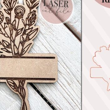 Intra απο ξύλο plywood  Χρώμα wenge 3mm-4mm πάχος - Πινακίδα ονόματος μπουκέτο λουλουδιών Δίασταση 6x6 cm INTRAFABR-120864636 - Image 1