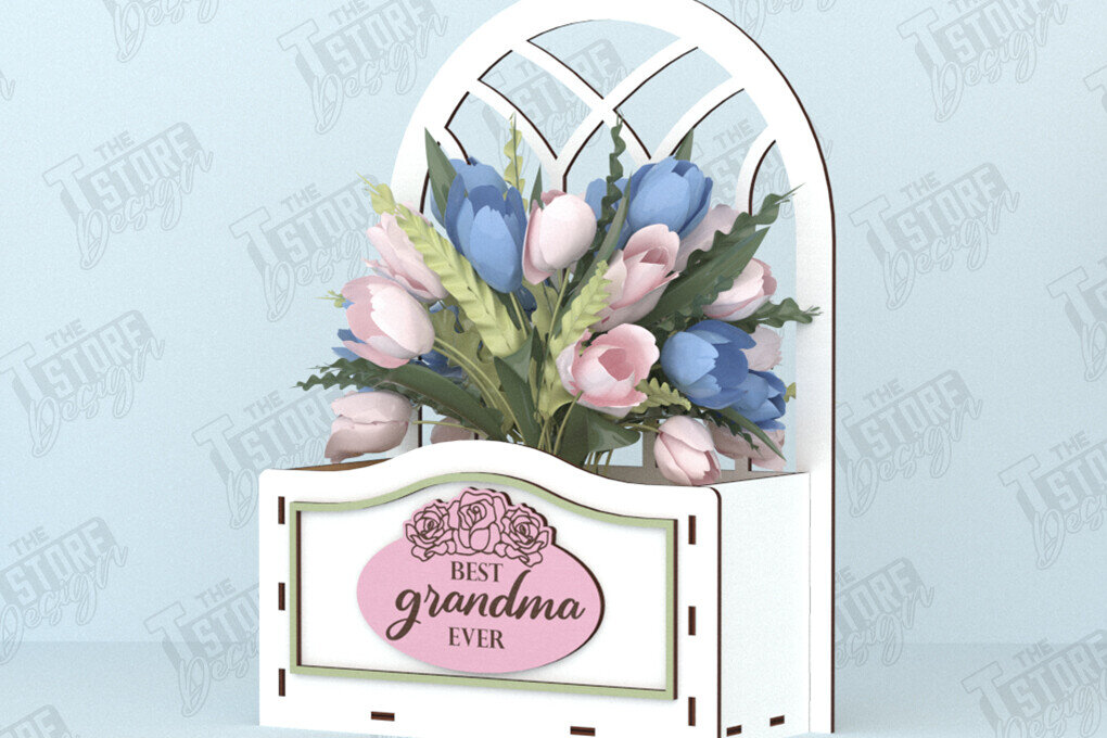 Intra απο ξύλο plywood  Χρώμα wenge 3mm-4mm πάχος - Flower Box | Ιδέα δώρου για τη γιορτή της μητέρας |CNC Δίασταση 20x20 cm INTRAFABR-115378472