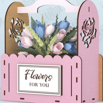 Intra απο ξύλο plywood  Χρώμα wenge 3mm-4mm πάχος - Flower Box | Ιδέα δώρου για τη γιορτή της μητέρας |CNC Δίασταση 20x20 cm INTRAFABR-113101792 - Image 1