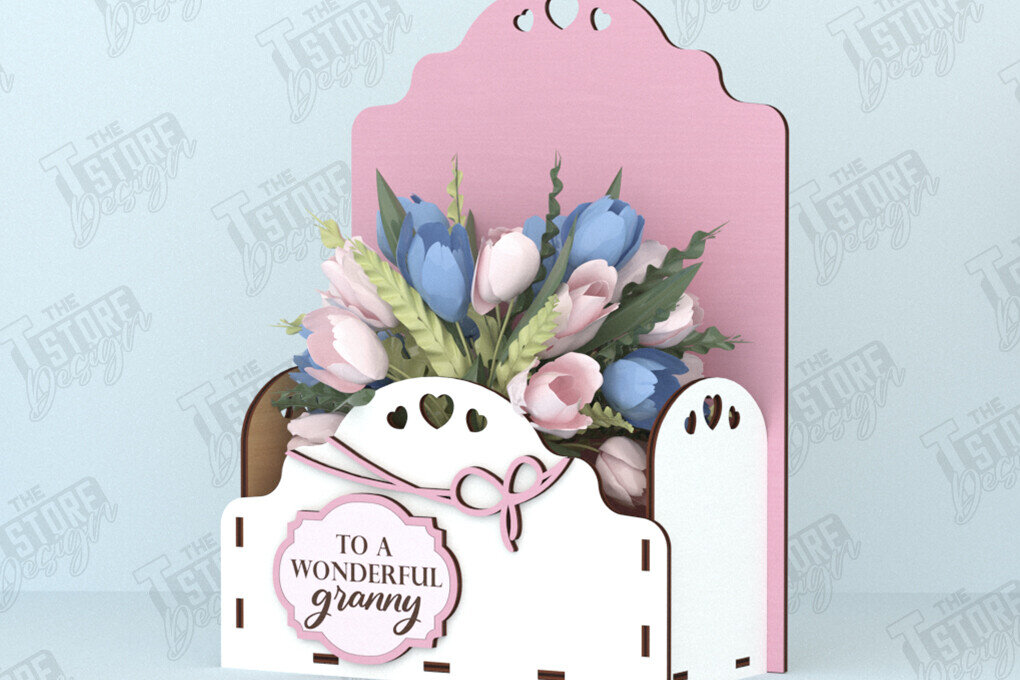 Intra απο ξύλο plywood  Χρώμα wenge 3mm-4mm πάχος - Flower Box | Ιδέα δώρου για τη γιορτή της μητέρας |CNC Δίασταση 20x20 cm INTRAFABR-114242823