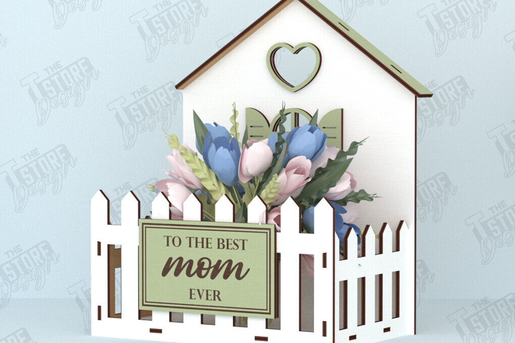 Intra απο ξύλο plywood  Χρώμα wenge 3mm-4mm πάχος - Flower Box | Ιδέα δώρου για τη γιορτή της μητέρας |CNC Δίασταση 20x20 cm INTRAFABR-114242916