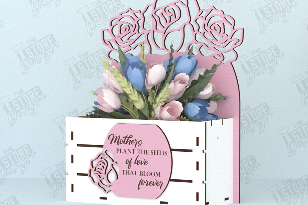 Intra απο ξύλο plywood  Χρώμα wenge 3mm-4mm πάχος - Flower Box | Ιδέα δώρου για τη γιορτή της μητέρας |CNC Δίασταση 20x20 cm INTRAFABR-121235121