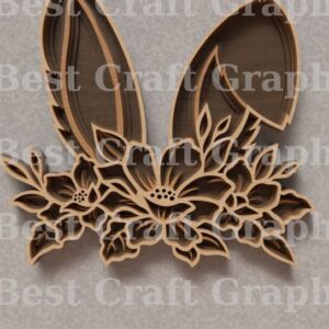 Intra απο ξύλο plywood  Χρώμα wenge 3mm-4mm πάχος - Αρχεία κομμένα με λέιζερ Flower Bunny Δίασταση 20x20 cm INTRAFABR-112130603