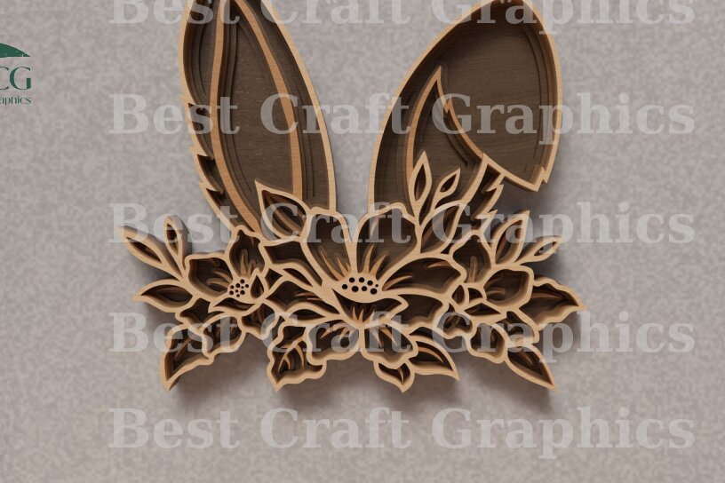 Intra απο ξύλο plywood  Χρώμα wenge 3mm-4mm πάχος - Αρχεία κομμένα με λέιζερ Flower Bunny Δίασταση 20x20 cm INTRAFABR-112130603