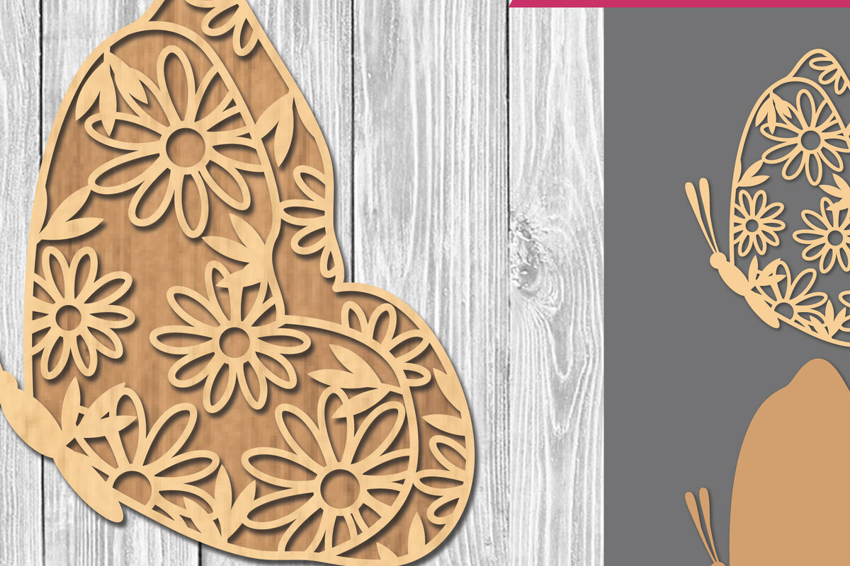 Intra απο ξύλο plywood  Χρώμα wenge 3mm-4mm πάχος - Διακόσμηση με πεταλούδα λουλουδιών Δίασταση 20x20 cm INTRAFABR-62541784