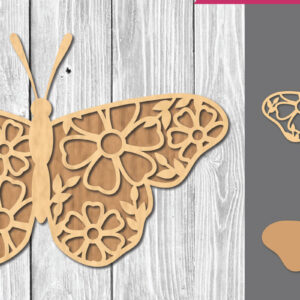 Intra απο ξύλο plywood  Χρώμα wenge 3mm-4mm πάχος - Διακόσμηση με πεταλούδα λουλουδιών Δίασταση 20x20 cm INTRAFABR-62544836