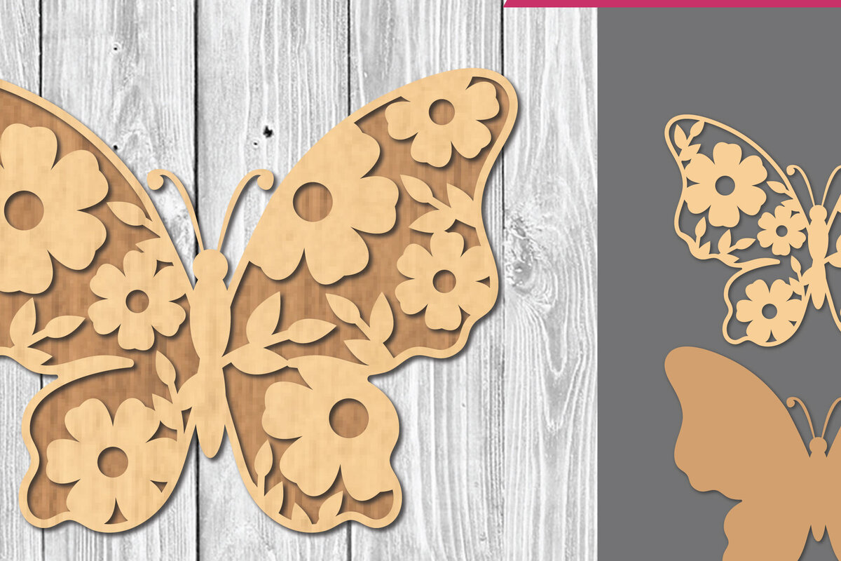 Intra απο ξύλο plywood  Χρώμα wenge 3mm-4mm πάχος - Διακόσμηση με πεταλούδα λουλουδιών Δίασταση 20x20 cm INTRAFABR-107256377