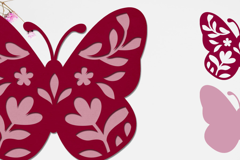 Intra απο ξύλο plywood  Χρώμα wenge 3mm-4mm πάχος - Flower Butterfly Layered Paper Cut Δίασταση 8x8 cm INTRAFABR-16391427