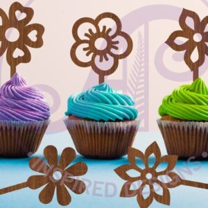 Intra απο ξύλο plywood  Χρώμα wenge 3mm-4mm πάχος - Λουλούδι Cupcake Toppers, 7 σχέδια Δίασταση 30x20 cm INTRAFABR-32841007