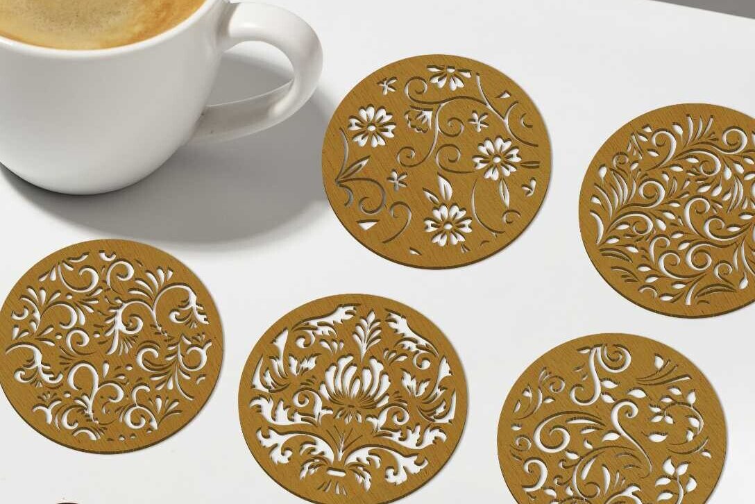 Intra απο ξύλο plywood  Χρώμα wenge 3mm-4mm πάχος - Πρότυπα δέσμης Cupcoasters λουλουδιών Δίασταση 4x4 cm INTRAFABR-120459829