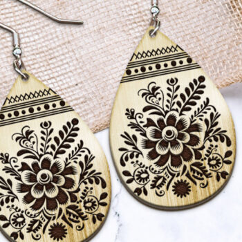 Intra απο ξύλο plywood Χρώμα wenge 3mm-4mm πάχος - Σκουλαρίκια με λουλούδια . Δίασταση 3x3 cm INTRAFABR-123381722 - Image 1