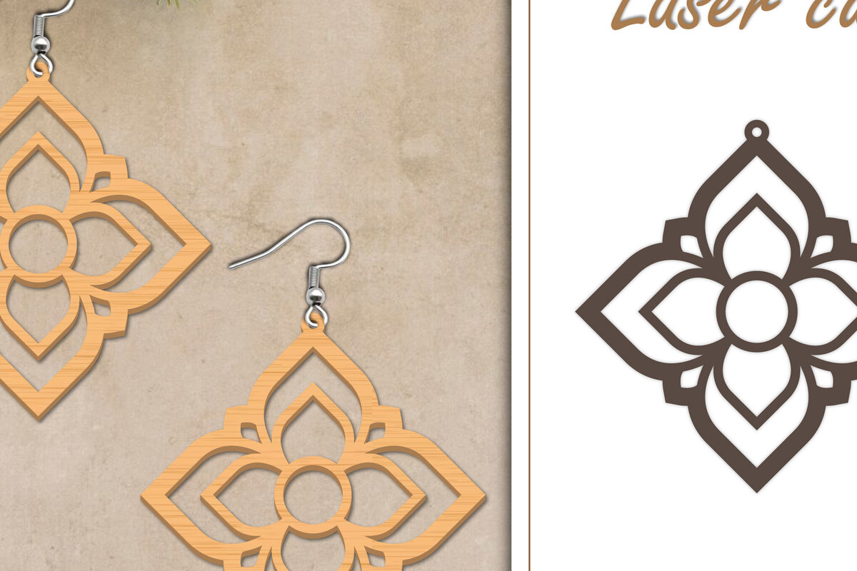 Intra απο ξύλο plywood  Χρώμα wenge 3mm-4mm πάχος - Σκουλαρίκια με λουλούδια Δίασταση 3x3 cm INTRAFABR-114167158