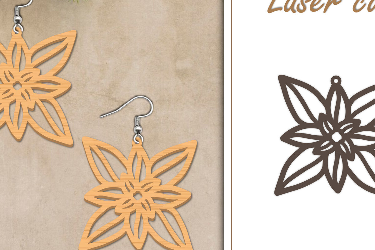 Intra απο ξύλο plywood  Χρώμα wenge 3mm-4mm πάχος - Σκουλαρίκια με λουλούδια Δίασταση 3x3 cm INTRAFABR-93577076