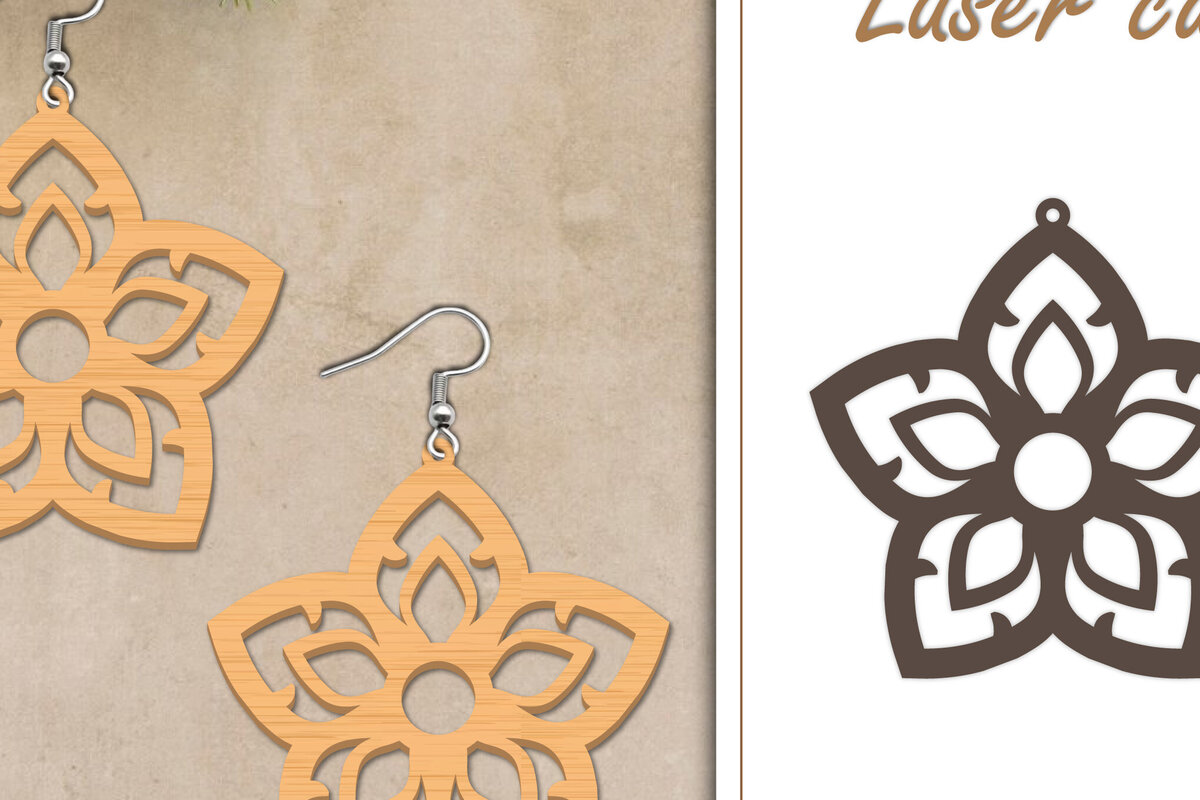 Intra απο ξύλο plywood  Χρώμα wenge 3mm-4mm πάχος - Σκουλαρίκια με λουλούδια Δίασταση 3x3 cm INTRAFABR-67420414