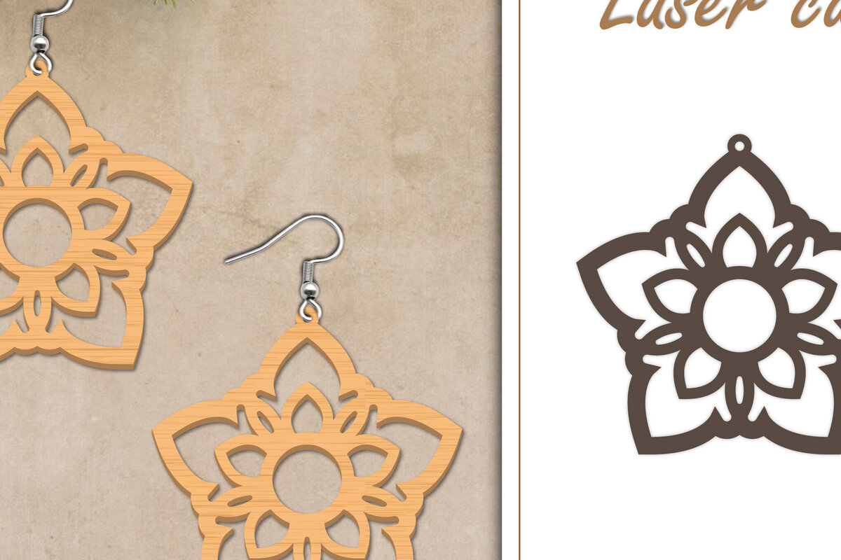 Intra απο ξύλο plywood  Χρώμα wenge 3mm-4mm πάχος - Σκουλαρίκια με λουλούδια Δίασταση 3x3 cm INTRAFABR-120628566