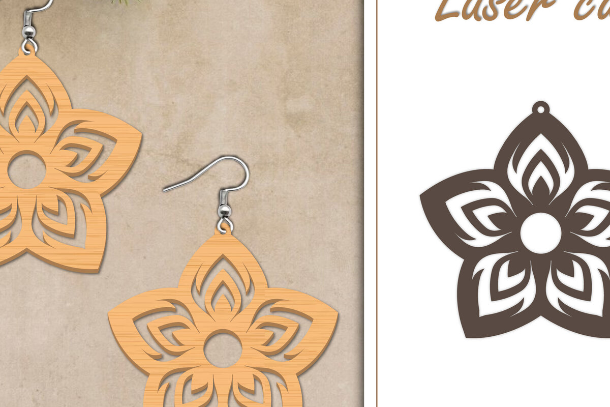 Intra απο ξύλο plywood  Χρώμα wenge 3mm-4mm πάχος - Σκουλαρίκια με λουλούδια Δίασταση 3x3 cm INTRAFABR-94232502