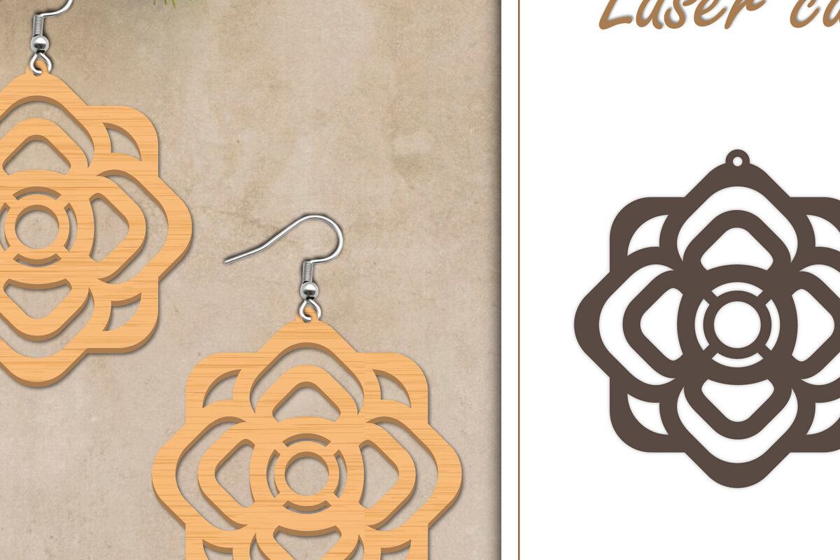 Intra απο ξύλο plywood  Χρώμα wenge 3mm-4mm πάχος - Σκουλαρίκια με λουλούδια Δίασταση 3x3 cm INTRAFABR-92285253